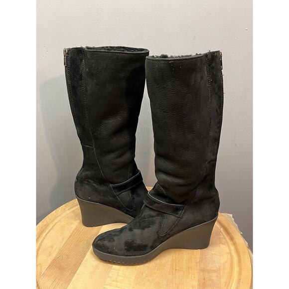 UGG Seline black suede wedge 3" heel winter boots Womens 9 US #5595 back zipper - Picture 9 of 11